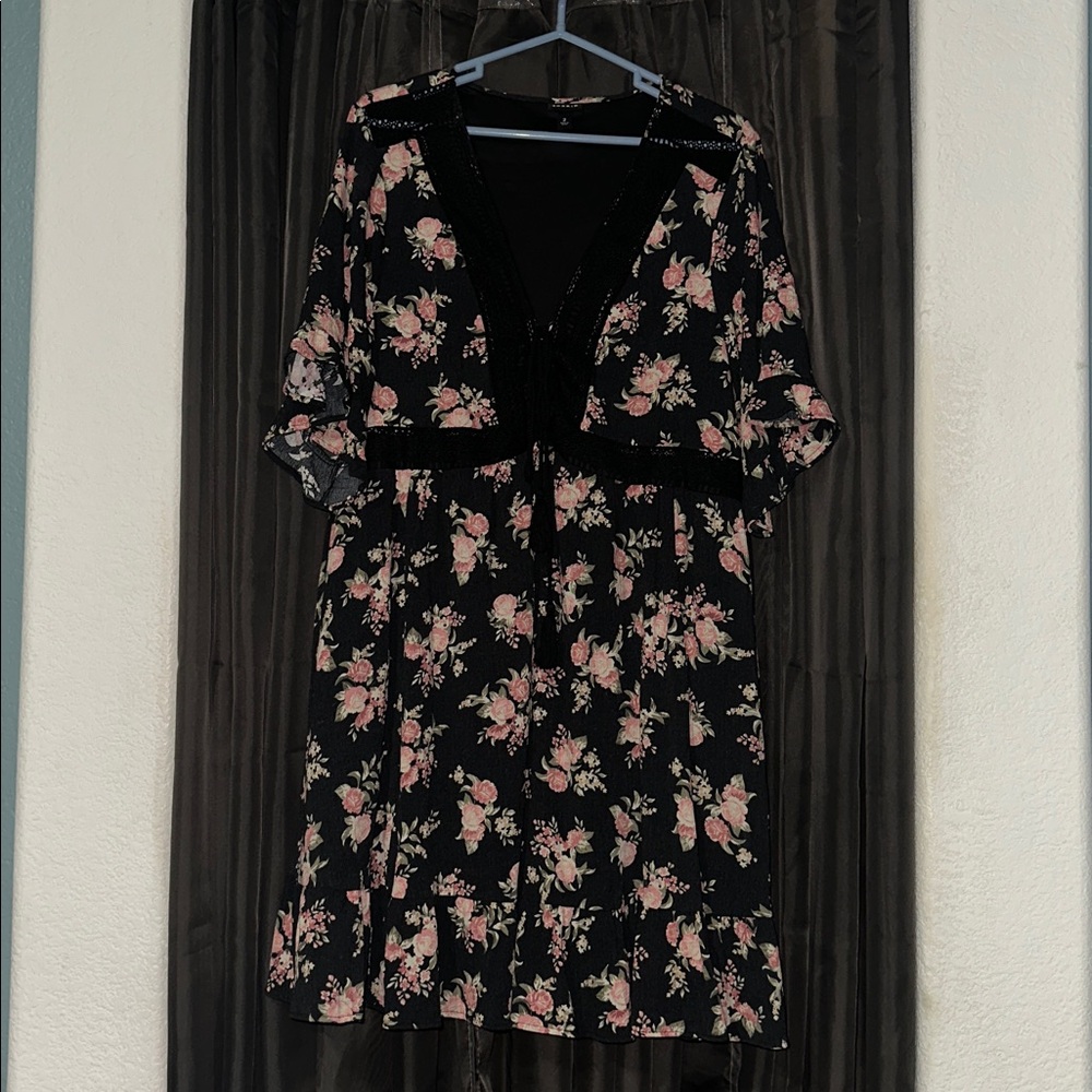 Torrid Black Dress with Pink Floral Accents.